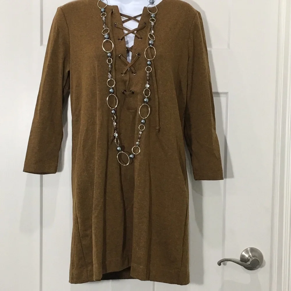 Free People tie up tunic dress size small brown